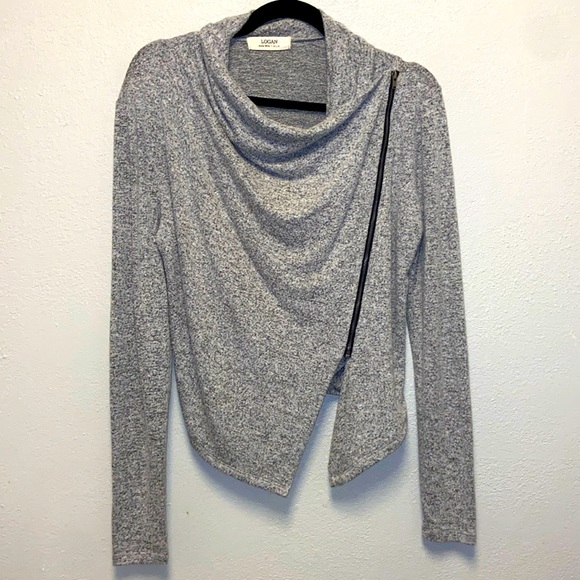 Logan Size Small Heathered Gray Moto Cowl Neck High Low Zipper Sweater 3350 - Picture 1 of 7